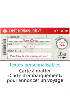 Carte à gratter Carte d'embarquement pour annoncer un voyage  personnalisable