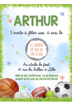Carte Invitation Anniversaire Football Enfant Sport à imprimer (carte 3090)