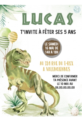 Ma petite vie Lot de 6 Cartes d'Invitation Anniversaire Dinosaures