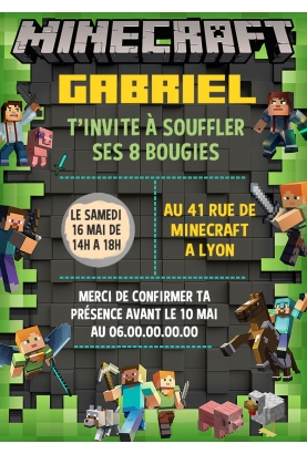 Invitations d'anniversaire Minecraft