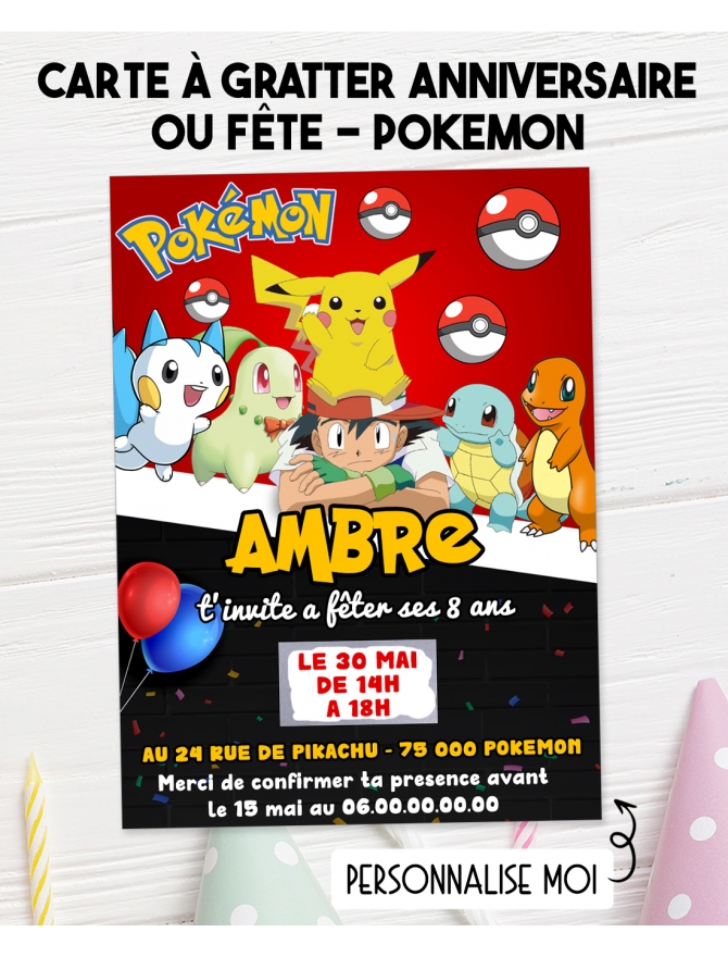 Invitation Pokemon carte à gratter numérique virtuelle anniversaire