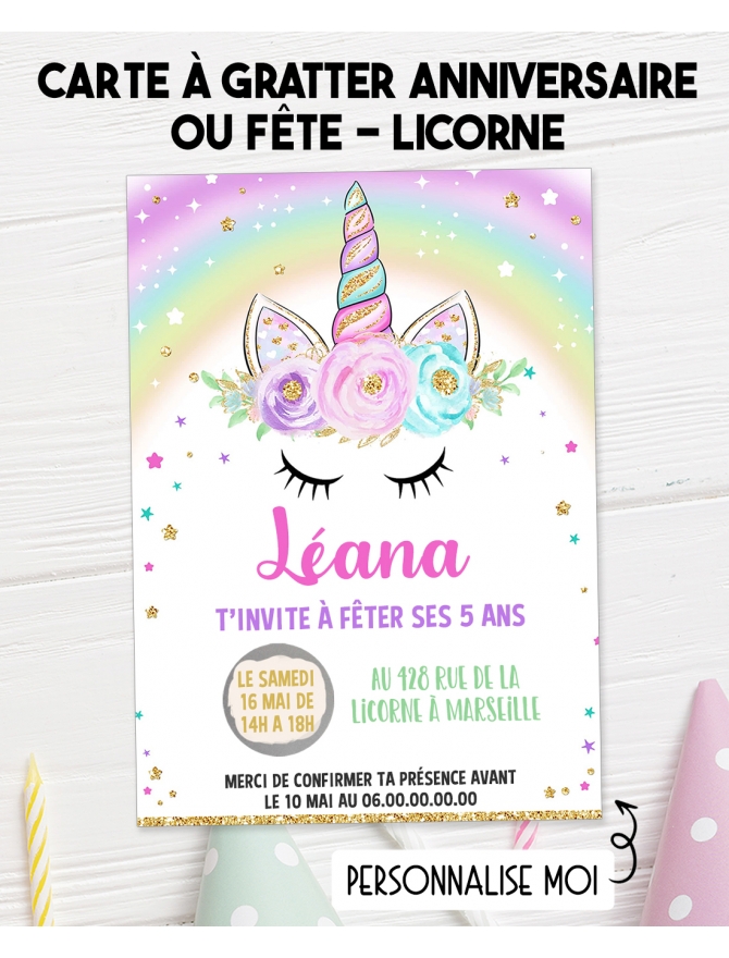 Cartons d'invitation anniversaire pour enfants Licorne
