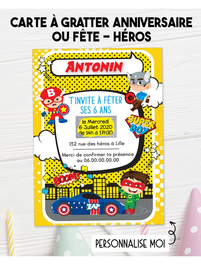 Carton d'invitation pour anniversaire enfant super héros