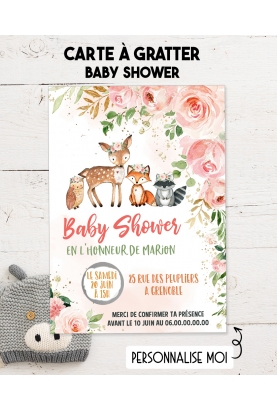 Carte d'invitation baby shower ou fête - Animaux fleurs