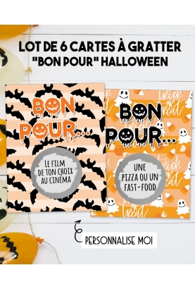 6 cartes à gratter "Bon pour" spécial Halloween. carte gratter Halloween. cadeau Halloween