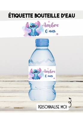 etiquette autocollante. etiquette Stitch. étiquette bouteille eau. étiquette personnalisé.